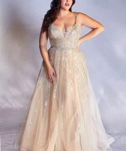 Prom Plus Size Beaded Tulle Gown By Cinderella Divine CD940C
