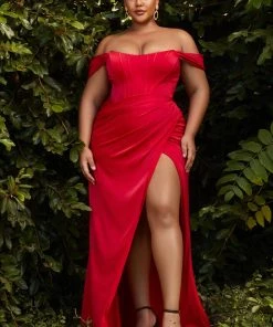 Plus Size Corset Satin Gown By Cinderella Divine 7484C Prom