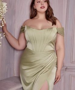 Plus Size Corset Satin Gown By Cinderella Divine 7484C Prom