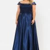 Poly USA Plus Size Prom Plus Size Embroidered Long Off Shoulder Dress By Poly USA W1064