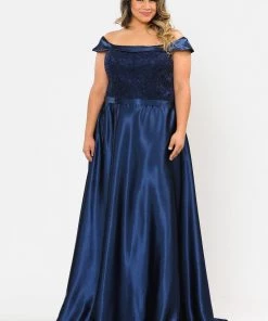 Poly USA Plus Size Prom Plus Size Embroidered Long Off Shoulder Dress By Poly USA W1064