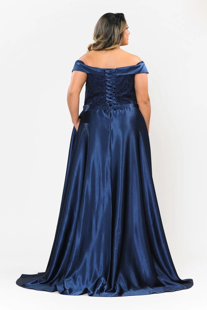 Poly USA Plus Size Prom Plus Size Embroidered Long Off Shoulder Dress By Poly USA W1064 4 Poly USA Plus Size Prom Plus Size Embroidered Long Off Shoulder Dress By Poly USA W1064