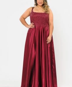 Poly USA Plus Size Plus Size Embroidered Long Satin A-line Dress By Poly USA W1094 28 Poly USA Plus Size Plus Size Embroidered Long Satin A-line Dress By Poly USA W1094