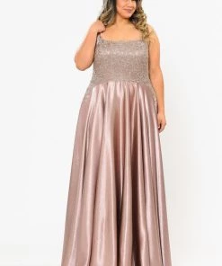 Poly USA Plus Size Plus Size Embroidered Long Satin A-line Dress By Poly USA W1094 31 Poly USA Plus Size Plus Size Embroidered Long Satin A-line Dress By Poly USA W1094