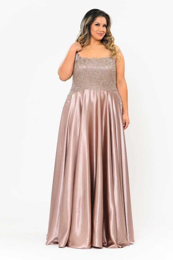 Poly USA Plus Size Plus Size Embroidered Long Satin A-line Dress By Poly USA W1094 15 Poly USA Plus Size Plus Size Embroidered Long Satin A-line Dress By Poly USA W1094