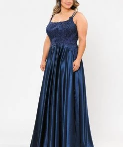 Poly USA Plus Size Plus Size Embroidered Long Satin A-line Dress By Poly USA W1094 23 Poly USA Plus Size Plus Size Embroidered Long Satin A-line Dress By Poly USA W1094