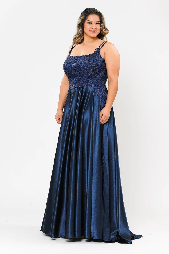 Poly USA Plus Size Plus Size Embroidered Long Satin A-line Dress By Poly USA W1094 7 Poly USA Plus Size Plus Size Embroidered Long Satin A-line Dress By Poly USA W1094