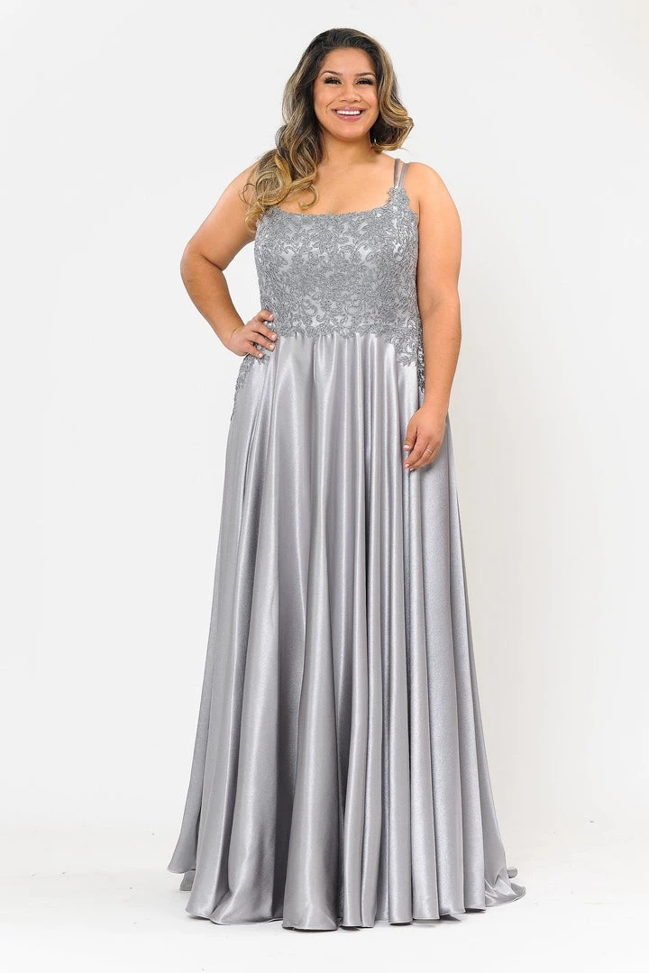 Poly USA Plus Size Plus Size Embroidered Long Satin A-line Dress By Poly USA W1094 3 Poly USA Plus Size Plus Size Embroidered Long Satin A-line Dress By Poly USA W1094