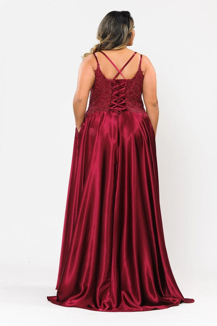 Poly USA Plus Size Plus Size Embroidered Long Satin A-line Dress By Poly USA W1094 11 Poly USA Plus Size Plus Size Embroidered Long Satin A-line Dress By Poly USA W1094