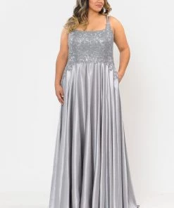 Poly USA Plus Size Plus Size Embroidered Long Satin A-line Dress By Poly USA W1094 22 Poly USA Plus Size Plus Size Embroidered Long Satin A-line Dress By Poly USA W1094