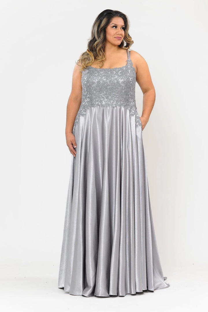 Poly USA Plus Size Plus Size Embroidered Long Satin A-line Dress By Poly USA W1094 6 Poly USA Plus Size Plus Size Embroidered Long Satin A-line Dress By Poly USA W1094