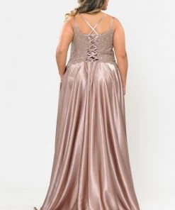 Poly USA Plus Size Plus Size Embroidered Long Satin A-line Dress By Poly USA W1094 32 Poly USA Plus Size Plus Size Embroidered Long Satin A-line Dress By Poly USA W1094