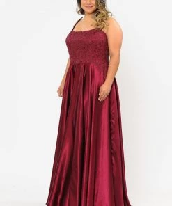 Poly USA Plus Size Plus Size Embroidered Long Satin A-line Dress By Poly USA W1094 29 Poly USA Plus Size Plus Size Embroidered Long Satin A-line Dress By Poly USA W1094