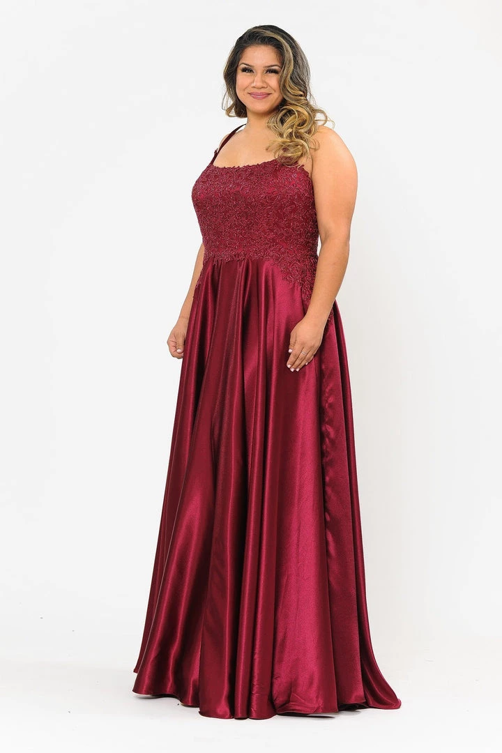 Poly USA Plus Size Plus Size Embroidered Long Satin A-line Dress By Poly USA W1094 13 Poly USA Plus Size Plus Size Embroidered Long Satin A-line Dress By Poly USA W1094