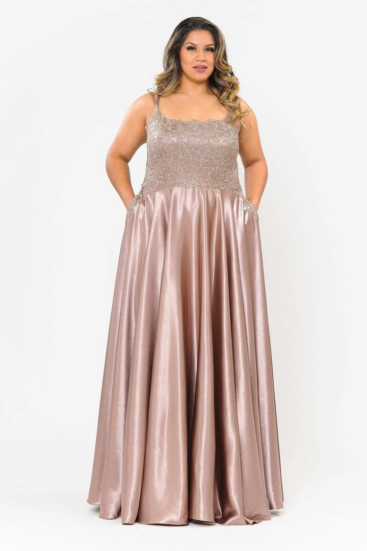 Poly USA Plus Size Plus Size Embroidered Long Satin A-line Dress By Poly USA W1094 18 Poly USA Plus Size Plus Size Embroidered Long Satin A-line Dress By Poly USA W1094