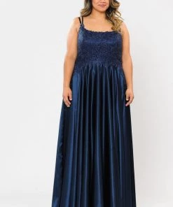 Poly USA Plus Size Plus Size Embroidered Long Satin A-line Dress By Poly USA W1094 26 Poly USA Plus Size Plus Size Embroidered Long Satin A-line Dress By Poly USA W1094