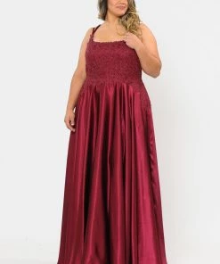 Poly USA Plus Size Plus Size Embroidered Long Satin A-line Dress By Poly USA W1094 30 Poly USA Plus Size Plus Size Embroidered Long Satin A-line Dress By Poly USA W1094