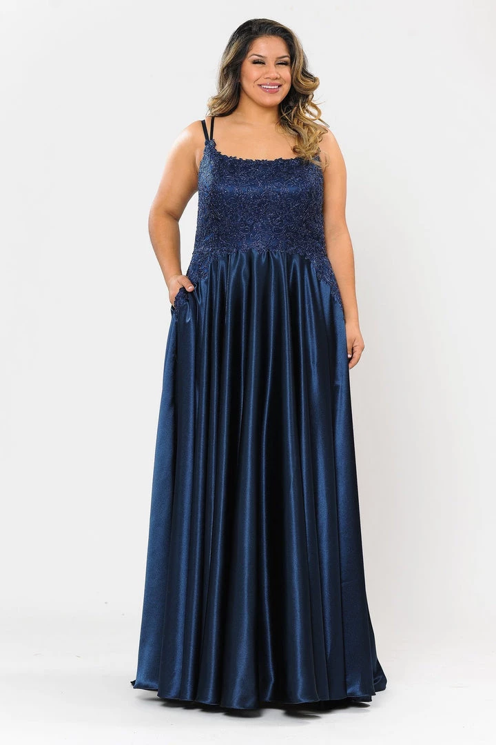 Poly USA Plus Size Plus Size Embroidered Long Satin A-line Dress By Poly USA W1094 9 Poly USA Plus Size Plus Size Embroidered Long Satin A-line Dress By Poly USA W1094