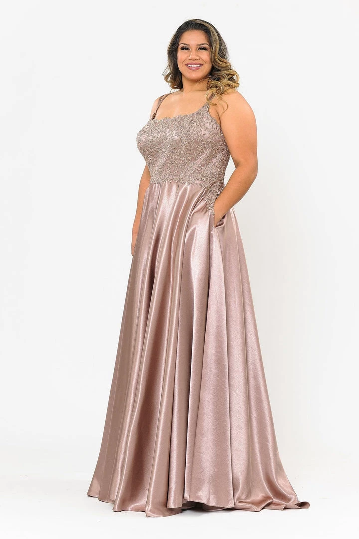 Poly USA Plus Size Plus Size Embroidered Long Satin A-line Dress By Poly USA W1094 17 Poly USA Plus Size Plus Size Embroidered Long Satin A-line Dress By Poly USA W1094