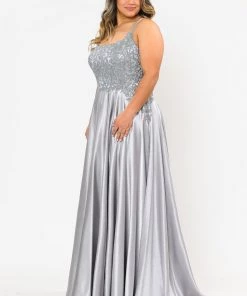 Poly USA Plus Size Plus Size Embroidered Long Satin A-line Dress By Poly USA W1094 21 Poly USA Plus Size Plus Size Embroidered Long Satin A-line Dress By Poly USA W1094