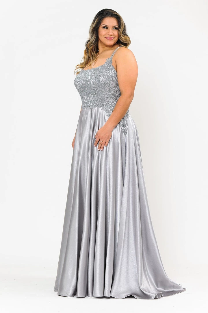 Poly USA Plus Size Plus Size Embroidered Long Satin A-line Dress By Poly USA W1094 5 Poly USA Plus Size Plus Size Embroidered Long Satin A-line Dress By Poly USA W1094