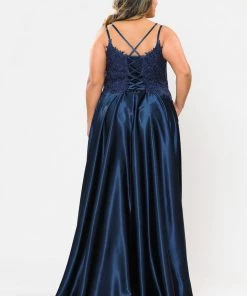 Poly USA Plus Size Plus Size Embroidered Long Satin A-line Dress By Poly USA W1094 24 Poly USA Plus Size Plus Size Embroidered Long Satin A-line Dress By Poly USA W1094