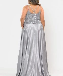 Poly USA Plus Size Plus Size Embroidered Long Satin A-line Dress By Poly USA W1094 20 Poly USA Plus Size Plus Size Embroidered Long Satin A-line Dress By Poly USA W1094