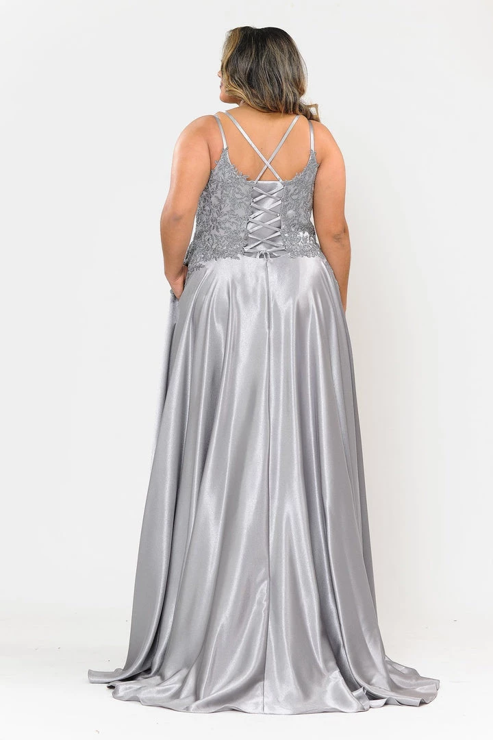 Poly USA Plus Size Plus Size Embroidered Long Satin A-line Dress By Poly USA W1094 4 Poly USA Plus Size Plus Size Embroidered Long Satin A-line Dress By Poly USA W1094