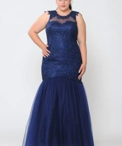 Poly USA Plus Size Prom Plus Size Embroidered Mermaid Dress By Poly USA W1084