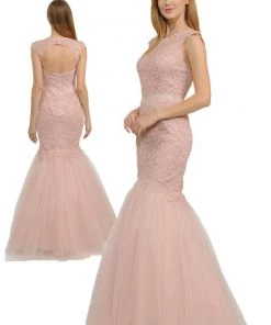 Poly USA Plus Size Prom Plus Size Embroidered Mermaid Dress By Poly USA W1084