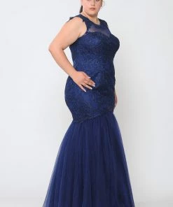 Poly USA Plus Size Prom Plus Size Embroidered Mermaid Dress By Poly USA W1084