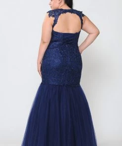 Poly USA Plus Size Prom Plus Size Embroidered Mermaid Dress By Poly USA W1084