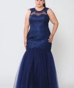 Poly USA Plus Size Prom Plus Size Embroidered Mermaid Dress By Poly USA W1084