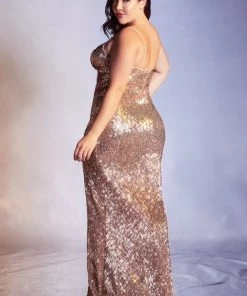 Plus Size Fitted Sequin Gown By Cinderella Divine CH180C Prom