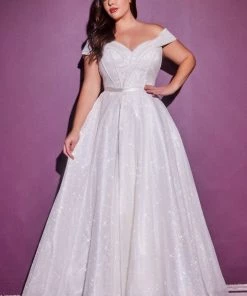 Prom Plus Size Glitter Bridal Gown By Cinderella Divine CD214WC