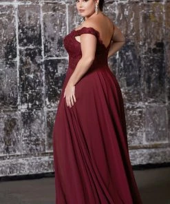 Plus Size Lace Bodice Off Shoulder Gown By Cinderella Divine 7258 Prom