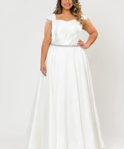 Poly USA Plus Size Prom Plus Size Long Cap Sleeve Dress With Corset Back By Poly USA W1104