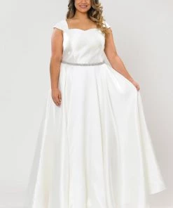 Poly USA Plus Size Prom Plus Size Long Cap Sleeve Dress With Corset Back By Poly USA W1104