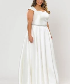 Poly USA Plus Size Prom Plus Size Long Cap Sleeve Dress With Corset Back By Poly USA W1104