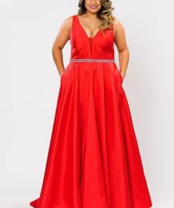 Poly USA Plus Size Plus Size Long Deep V-Neck Dress By Poly USA W1108