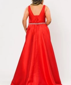 Poly USA Plus Size Plus Size Long Deep V-Neck Dress By Poly USA W1108