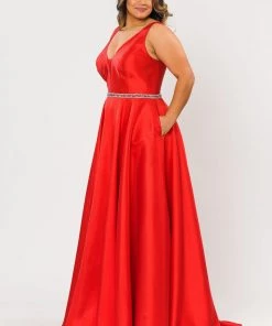 Poly USA Plus Size Plus Size Long Deep V-Neck Dress By Poly USA W1108