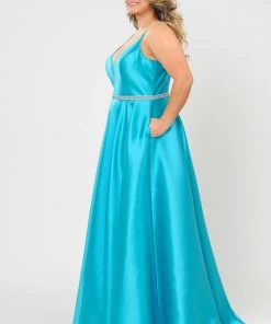 Poly USA Plus Size Plus Size Long Deep V-Neck Mikado Dress By Poly USA W1106 11 Poly USA Plus Size Plus Size Long Deep V-Neck Mikado Dress By Poly USA W1106