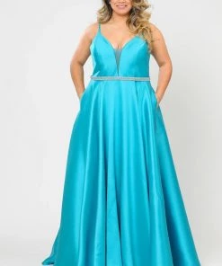 Poly USA Plus Size Plus Size Long Deep V-Neck Mikado Dress By Poly USA W1106 12 Poly USA Plus Size Plus Size Long Deep V-Neck Mikado Dress By Poly USA W1106