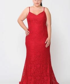 Poly USA Plus Size Plus Size Long Floral Lace V-Neck Dress By Poly USA W1090 Prom