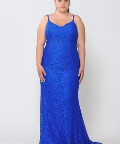 Poly USA Plus Size Plus Size Long Floral Lace V-Neck Dress By Poly USA W1090 Prom