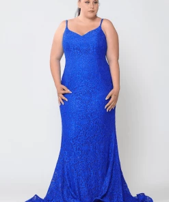 Poly USA Plus Size Plus Size Long Floral Lace V-Neck Dress By Poly USA W1090 Prom