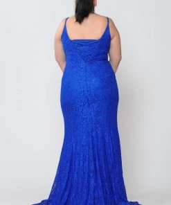 Poly USA Plus Size Plus Size Long Floral Lace V-Neck Dress By Poly USA W1090 Prom