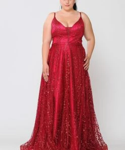 Poly USA Plus Size Prom Plus Size Long Glitter Mesh Dress By Poly USA W1004