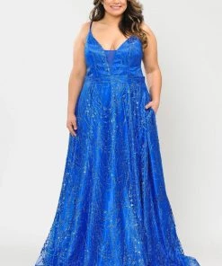 Poly USA Plus Size Prom Plus Size Long Glitter Mesh Dress By Poly USA W1004